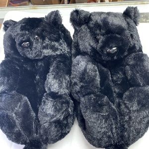 Black teddy bear indoor slippers for sleepwear, gift giving, indoor sleepovers